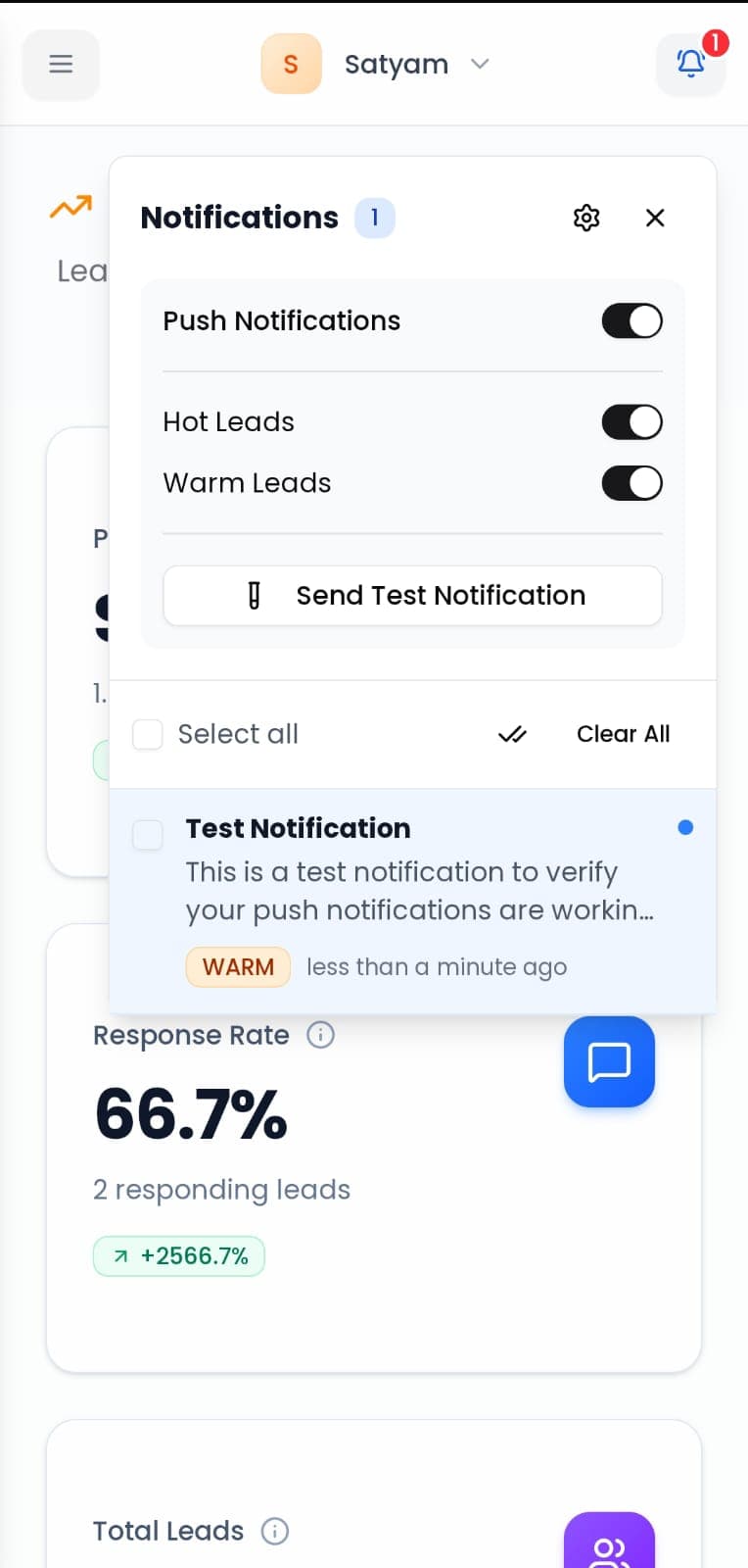 Push notification dashboard